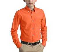 Spring&Gege Boys Long Sleeve Woven Twill Button Down Shirt, Sunset Chevron Orange/Evening Red, 9-10 Years
