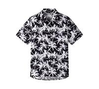 Spring&Gege Boys' Short Sleeve Button Down Fun Hawaiian Shirt Cartoon Print Aloha Dress Shirts, Black White Palm, 7-8 Years