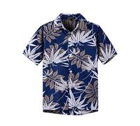 Spring&Gege Boys' Short Sleeve Button Down Fun Hawaiian Shirt Cartoon Print Aloha Dress Shirts, Navy Leaf, 11-12 Years