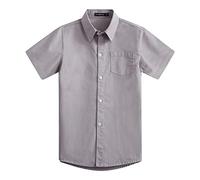 Spring&Gege Boys' Short Sleeve Dress Shirts Formal Uniform Woven Solid, Silver, XX-Large