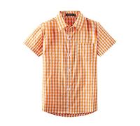 Spring&Gege Boys' Short Sleeve Poplin Button Down Shirt Cotton Plaid Uniform Dress Shirts, Orange Large Check Gingham, Size 11-12 Years