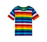 Spring&Gege Boys Short Sleeve Striped Cotton Crew Neck T-Shirt, Rainbow Stripe, 11-12 Years