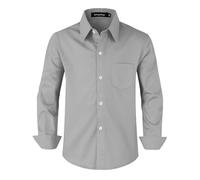 Spring&Gege Long Sleeve Boys' School Shirts Generous Fit School Uniform Cotton Non-Iron Button-Down Shirts Boys Wedding Party Suit (Sliver,13-14Years)