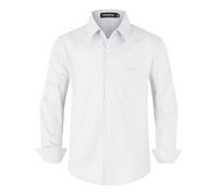 Spring&Gege Long Sleeve Boys' School Shirts Generous Fit School Uniform Cotton Non-Iron Button-Down Shirts Boys Wedding Party Suit(White,11-12Years)