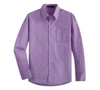 Spring&Gege Long Sleeve Boys' School Shirts Generous Fit School Uniform Cotton Non-Iron Button-Down Shirts Boys Wedding Party Suit (Lilac,9-10Years)