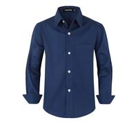 Spring&Gege Long Sleeve Boys' School Shirts Generous Fit School Uniform Cotton Non-Iron Button-Down Shirts Boys Wedding Party Suit (Navy,7-8Years)