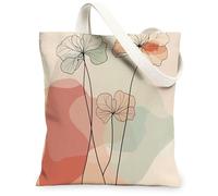 Spring Geranium Flower Canvas Tote Bag for Shopping 13x15, Retro Mid Century Florals Reusable Grocery Print Pattern Bag for Women, Fun Funky Beach Aesthetic Painting Gift Decor