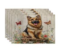 Spring German Shepherd Dog Placemats Set of 4, 12''x18'', Floral Wood Stump 4Pcs Washable Table Mats for Home Dinning, Pet Holiday Party Kitchen Decoration