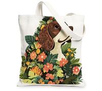 Spring German Shorthaired Pointer Dog Canvas Tote Bag for Shopping 13x15, Fun Plant Flower Puppy Reusable Grocery Print Pattern Bag for Women, Cute Pet Aesthetic Painting Gift Decor