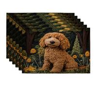 Spring Golden Doodle Dog Placemats Set of 6, 12x18 Inch, Knitting Style Garden Puppy 6Pcs Soft Table Mats for Home Dinning, Fun Pet Holiday Party Kitchen Print Pattern Decor