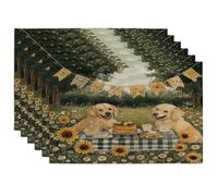 Spring Golden Retriever Dog Placemats Set of 6, 12''x18'', Cute Fun Picnic Field 6Pcs Washable Table Mats for Home Dinning, Pet Holiday Party Kitchen Decoration