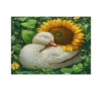 Spring Goose Poultry Jigsaw Puzzles for Adults 500 Piece, Sunflower Leaf Animal Wooden Puzzles, Fun Cute Plant Printed Decor for Entertainment Creative