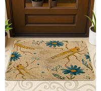 Spring Grasshoppers Front Black Door Mat Outside Inside Entrance 29 * 17, Daisy Flowers Outdoor Indoor Ultra Thin Doormat, Small Insect Classroom Patio Home Shoes Off Rug