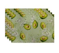 Spring Green Avocado Placemats, Floral Botanical Place mats for Dining Table, Non-Slip Washable Indoor Outdoor Party Decorative Placemat Set of 4