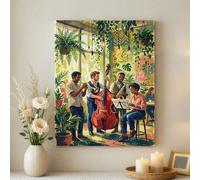 Spring Green Musical Wall Art, Vibrant Colorful Jazz Band Canvas Print, Abstract Home Decor for Living Room, Bedroom, Cafe, Wrapped Canvas 16x20 Inch