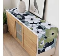 Spring Green White Black Flower Table Runner 13x108 inch Retro Pastoral Floral Leaf Cotton Linen Dining Table Runner Ideal for Dresser Kitchen Coffee Tables - Machine Washable