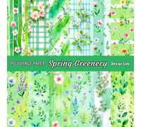 Spring Greenery Decoupage Paper 8.5" x 8.5": patterned paper for scrapbooking, card making, junk journals, origami, paper crafts, mixed media art, DIY, gift wrapping