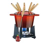 Spring Grenoble Cast Iron Fondue Set Red Diameter 15.5 cm with 8 Fondue Forks