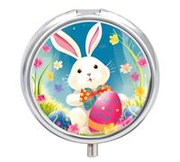 Spring Happy Easter Holiday Pill Box Round Pill Case for Purse & Pocket 3 Compartment Medicine Pill Organizer Portable Travel Pillbox Medicine Vitamin Cod Liver Oil Storage Box