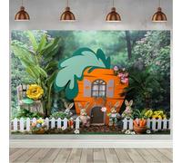 Spring Happy Easter Party Decor Backdrop Flowers Grass Baby Shower Party Portrait Banner Bunny Rabbit Easter Photo Background