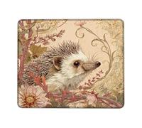 Spring Hedgehog Botanical Mouse Pad, Warm Natural Floral Design Rubber Non-Slip Office Mousepad, Cute Wildlife Computer Pad for Home and Gaming Square 8x10 Inch