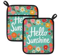 Spring Hello Sunshine Pot Holders with Pockets Kitchen Hot Pads 2 Piece Heat Resistant Potholder Cotton Lining Pot Holders Oven Mitts for Men Women Cooking Baking