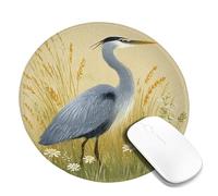 Spring Heron Square Desk Mouse Pad, Blue Grey Bird Stitched Edge Mousepad, Rubber Non-Slip Washable Gaming Mouse Pad for Home and Office Computer, Laptop Round