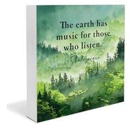 Spring Home Decor Spring Decorations the Earth Has Music for Those Who Listen Wooden Sign Spring Decor for Desk Table Shelf Wall 5 x 5 Inches