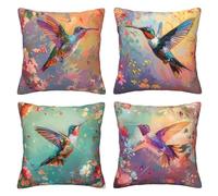 Spring Hummingbird Throw Pillow Covers Set of 4 Colorful Bird with Flowers Decor Pillowcase Hummingbirds Cushion Case Pillow Decorative for Couch Sofa Home Office Outdoors 18x18 Inch