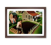 Spring In Town By Grant Wood Classic Painting Framed Print | A3 Walnut Framed Wall Art | Ready to Hang | Classic Landscape Picture | Living Room Bedroom Lounge Office