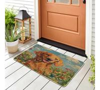 Spring Irish Setter Dog Front Black Door Mat Outside Inside Entrance 29 * 17, Fun Puppy Floral Oil Painting Outdoor Indoor Non Slip Doormat, Small Pet Classroom Patio Garage Shoes Off Doormat