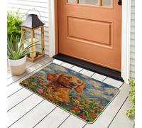 Spring Irish Setter Dog Front Black Door Mat Outside Inside Entrance 29 * 17, Fun Puppy Floral Oil Painting Outdoor Indoor Washable Doormat, Small Pet Classroom Patio Garage Shoes Off Doormat