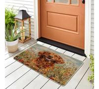 Spring Irish Setter Dog Front Black Door Mat Outside Inside Entrance 29 * 17, Fun Puppy Flower Watercolor Outdoor Indoor Washable Doormat, Small Pet Classroom Patio Garage Shoes Off Doormat
