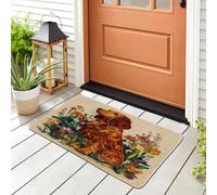Spring Irish Setter Dog Front Black Door Mat Outside Inside Entrance 29 * 17, Funny Puppy Animal Floral Outdoor Indoor Washable Doormat, Small Pet Classroom Patio Garage Shoes Off Doormat