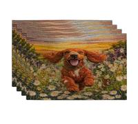Spring Irish Setter Dog Placemats Set of 4, 12x18 Inch, Knitting Style Garden Puppy 4Pcs Table Mats for Dinning, Fun Pet Pattern Holiday Home Kitchen Decor