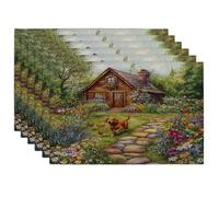 Spring Irish Setter Dog Placemats Set of 6, 12''x18'', Floral Flowers Yard 6Pcs Print Washable Table Mats for Dinning, Pet Holiday Home Kitchen Decor