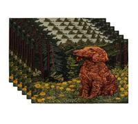 Spring Irish Setter Dog Placemats Set of 6, 12x18 Inch, Knitting Style Garden Puppy 6Pcs Soft Table Mats for Home Dinning, Fun Pet Holiday Party Kitchen Print Pattern Decor