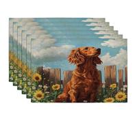 Spring Irish Setter Dog Placemats Set of 6, 12x18 Inch, Window Fun Puppy 6Pcs Table Mats for Dinning, Farmhouse Country Holiday Home Kitchen Decor