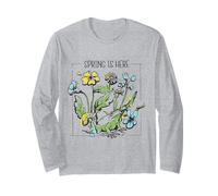 Spring is Here Cute Cottagecore Aesthetic Frog With Mushroom Long Sleeve T-Shirt