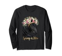 Spring is Here Floral Horse Portrait Western Artwork Long Sleeve T-Shirt