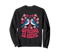 Spring Is Here Scandinavian Folk Art Cherry Blossoms Bird Sweatshirt