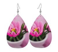 Spring is in The Air Printed Dangle Leather Earrings, Reversible Statement Jewelry with Silver Plated Hooks