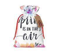 Spring Is In The Air Printing Drawstring Christmas Bag With Kraft Tag 4.7x6.9 Inch For Halloween Wrapping Gifts