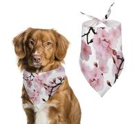 Spring Japanese Cherry Blossom Dog Bandanas Triangle Holiday Pet Neck Scarf Soft Adjustable Bib Handkerchief Accessories Washable Durable Fabric for Pet Puppy Cats Large Dog