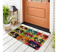 Spring Japanese Chin Dog Front Black Door Mat Outside Inside Entrance 29 * 17, Funny Pop Art Puppy Animal Outdoor Indoor Ultra Thin Doormat, Small Pet Shoes Off Doormat for Patio Interior Garage