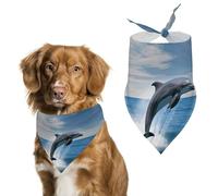 Spring Jumping Up Dolphins Dog Bandanas Triangle Holiday Pet Neck Scarf Soft Adjustable Bib Handkerchief Accessories Washable Durable Fabric for Pet Puppy Cats Large Dog