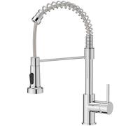 Spring Kitchen Sink Mixer Tap - Polished Chrome, Commercial-Grade Faucet, 360 Swivel, High Arc, Single-Handle, 2 Spray Modes