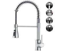 Spring Kitchen Sink Mixer Tap with Pull Down Spray, SREWOHS PRO 304 Stainless Steel, 4 Spray Modes, Pull Down Kitchen Faucet, Single Handle, High Arc, 360° Rotation, G3/8 for EU