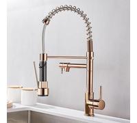 Spring Kitchen Sink Mixer Tap with Pull Out Sprayer, Kitchen Sink Tap with Two Spouts 360° Swivel Single Lever Mixer Tap Rose Gold
