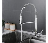 Spring Kitchen Sink Mixer Taps with Pull Out Spray Gooseneck 3 Way Filter Tap for Kitchen Sink Double Handle,Chrome Plated